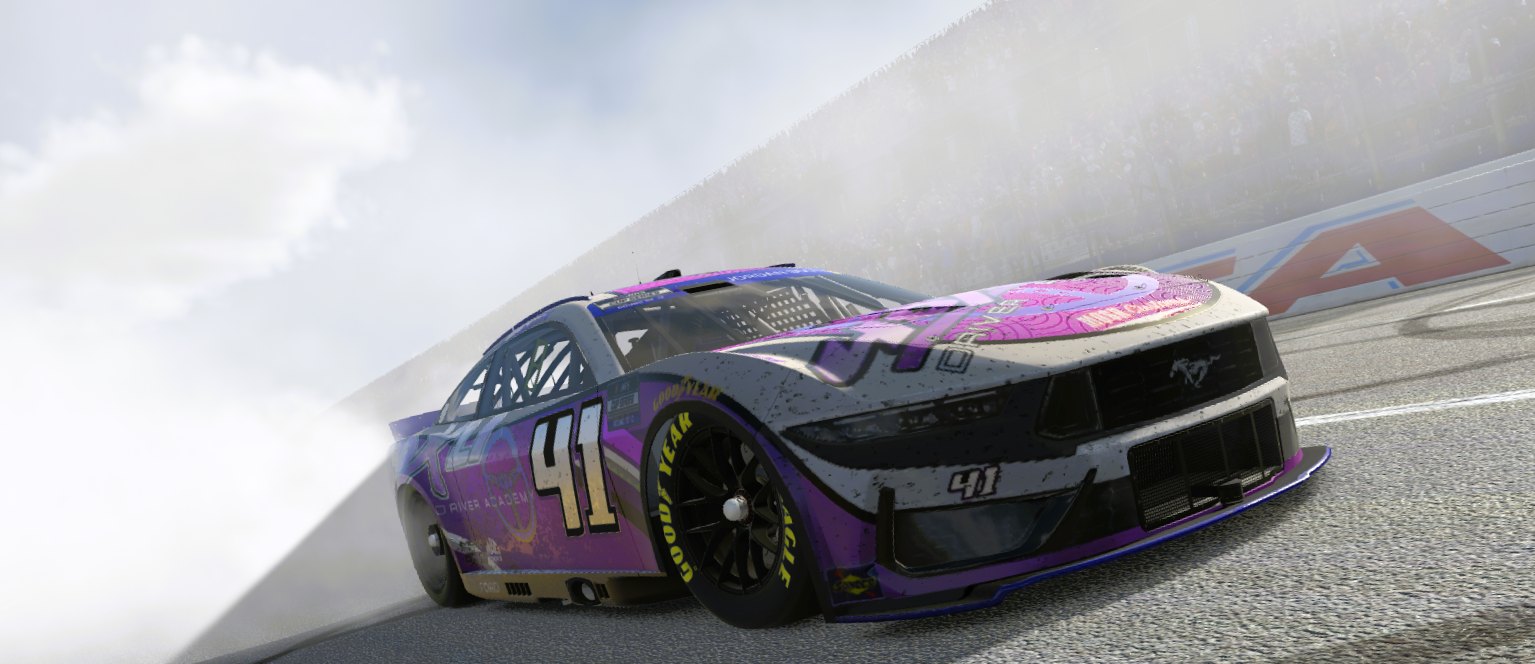 Silver and purple 40XLI Driver Academy #41 Ford Mustang